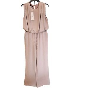 Dakatoo Tan 2 pc Outfit Puff Sleeveless Top Drawstring Waist Wide Leg Pant NWT